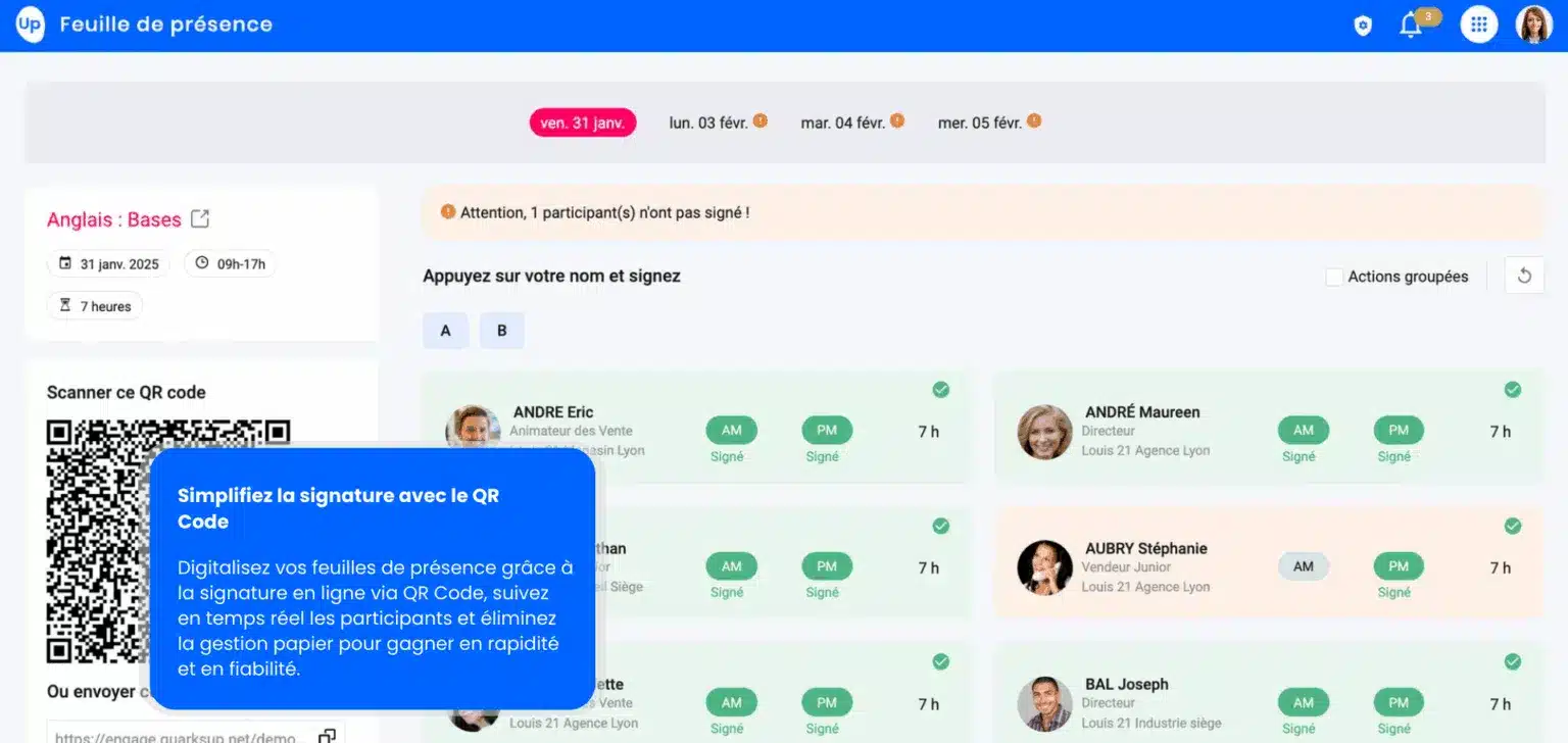 Feuille de présence en ligne pour les formations