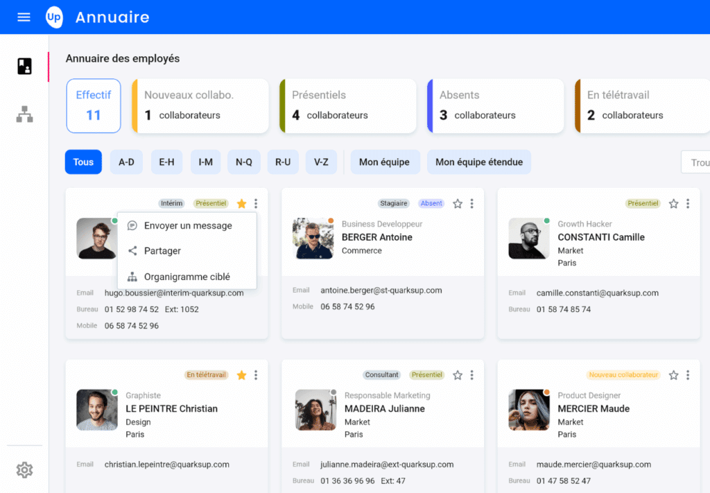 Annuaire employés SIRH quarksUp