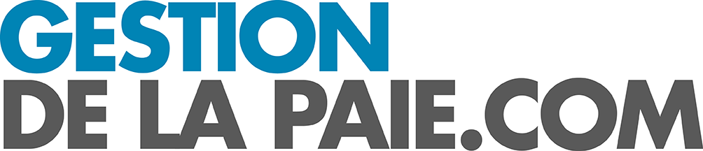 Logo avec le texte GESTION DE LA PAIE.COM en caractères gras, avec GESTION en bleu et DE LA PAIE.COM en gris foncé.